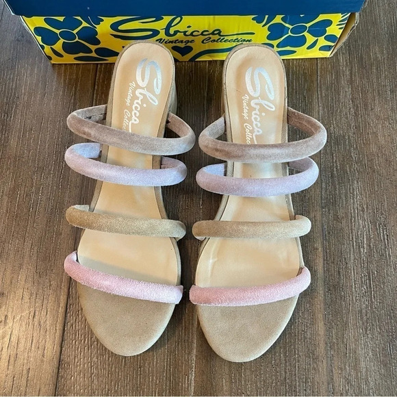 Nude Pastel Suede Strappy Casual Chic Comfy 2” Block Heel Open Toe Sandal Sz 8 - Picture 3 of 11